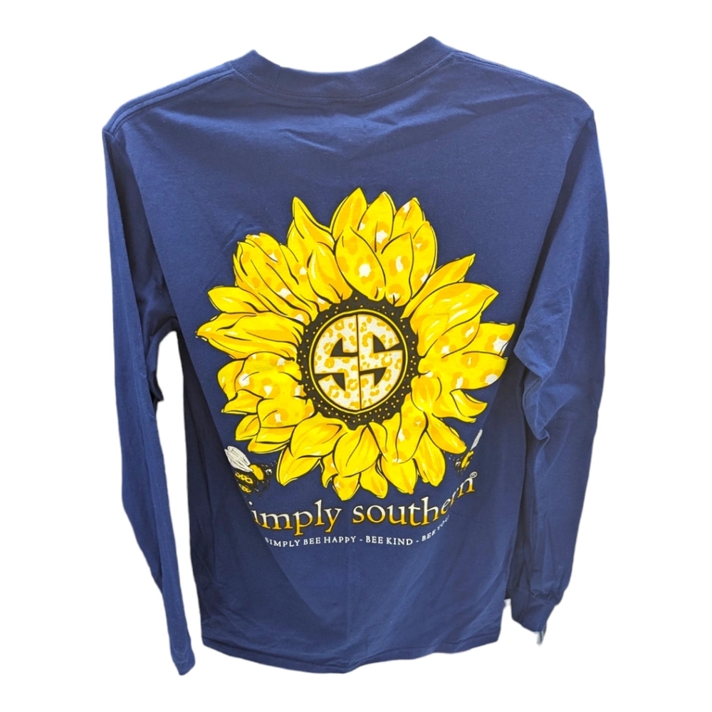 Simply Southern Sunflower & Bees Long Sleeve Cotton T Shirt MEDIUM Bee Happy